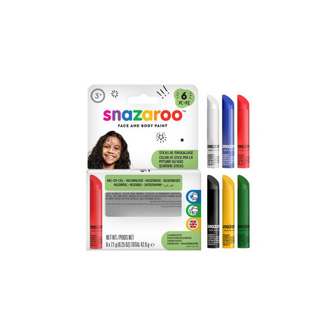 Stick trucchi per il viso Snazaroo arcobaleno - conf. 6 pz colori assortiti 1160635